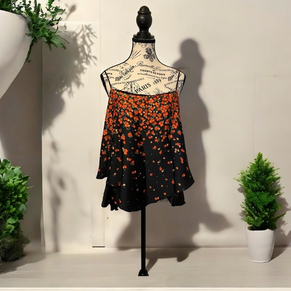 Free People Floral Black Spaghetti Strap Top - Picture 2 of 4